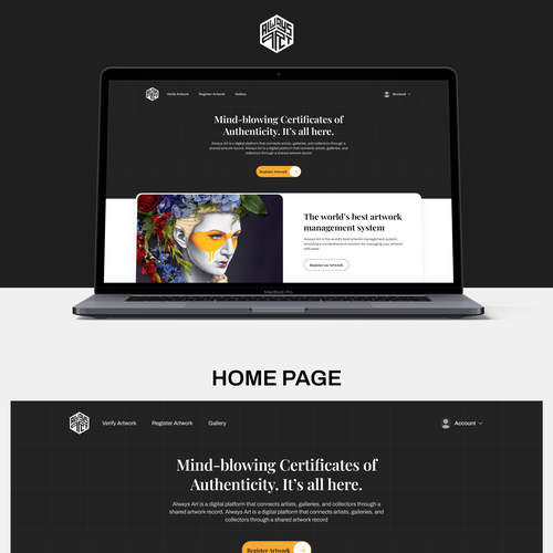 Homepage and a single Page Design for Always Art an art related startup company. Design by DESIGNATHON