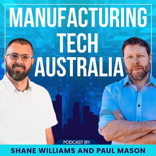 Artwork for podcast about technology in manufacturing Design by Goobleense