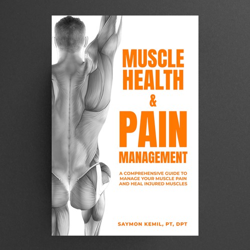 Book cover with a drawing images of the human anatomy combining muscles and bone structure. Design by Amal jith