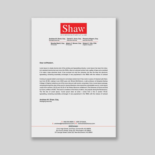 Letterhead for Divorce & Family Law Firm; Modern, Minimalist, Conservative Design Design by a r t  ^ s t a r