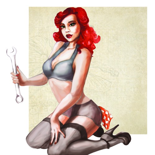 big-breasted, kneeling pin-up in a red bikini Sticker by