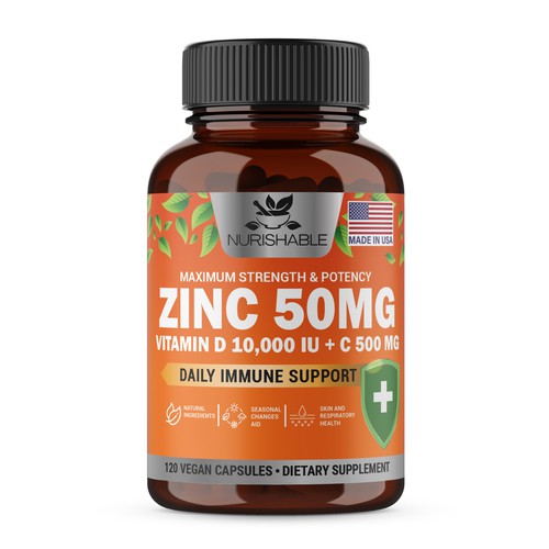 We need a "beautiful bottle label" for Zinc and Vitamin D3 supplement - Redesign Design by Fredrick Balois