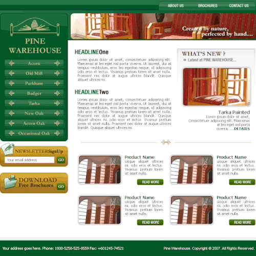 Design of website front page for a furniture website. Diseño de mrpsycho98