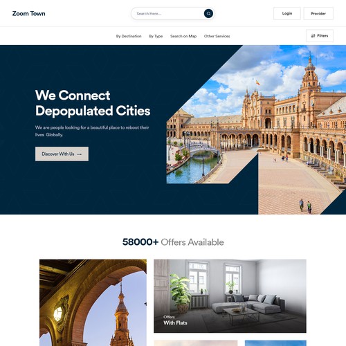 Design a global website connecting beautiful towns and people who could have want to live there. Design by unbox.style⚡️