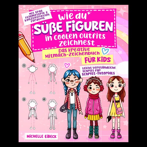 Design a creative cute cover for a children's drawing book with cute Characters Design by Asra.