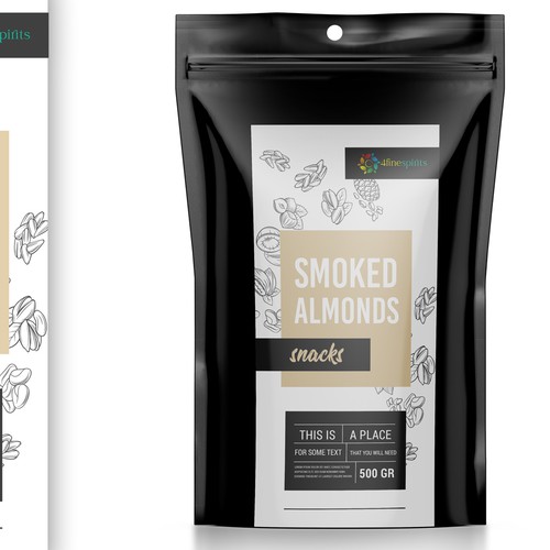 Create a tasty snack label template for conscious foodies for a black matte pouch Design by Lady Goga