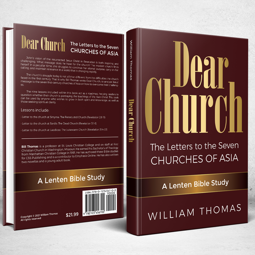 Design a book cover for a Christian Bible Study, "Dear Church: The Letters to the Seven Churches Design by Bovan