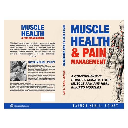 Book cover with a drawing images of the human anatomy combining muscles and bone structure. Design by rifally