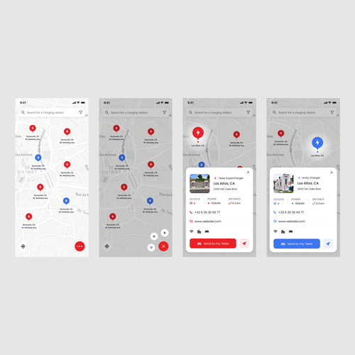 Tesla App to localise charging point on a map Design by Genadi Georgiev