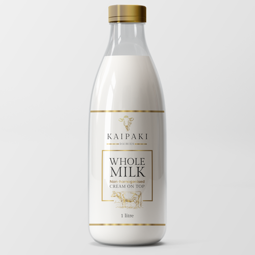 We need a premium milk bottle design for 1 litre glass botltes Design réalisé par ANGRYCAT™