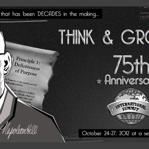 Design di Banner Ad---use creative ILLUSTRATION SKILLS for HISTORIC 75th Anniversary of "Think & Grow Rich" book by Napoleon Hill di PXLGURU