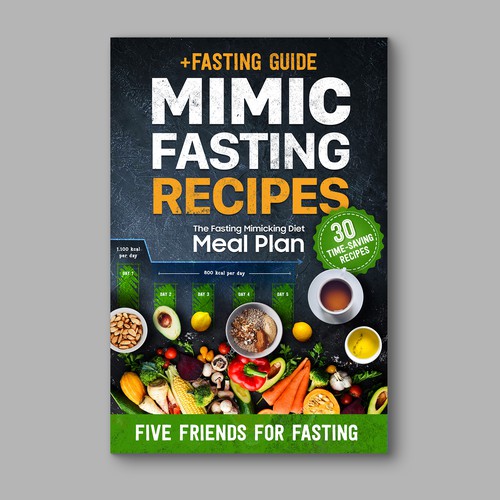 Design a fancy cover+basic layout for an e-book-based recipe book for the new fasting technique FMD Ontwerp door 3dicon