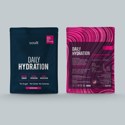 Design eye catching packaging for a premium hydration powder based in USA Design by Menna_77