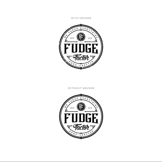 create modern badge logo for "fudge factor" fudge with visual meaning