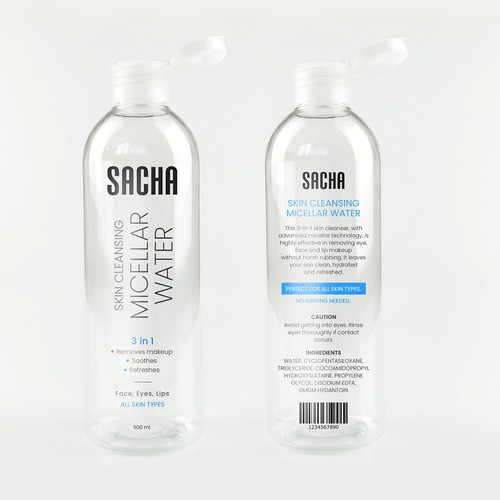 Sacha Micellar Water bottle 500ml Design by Artist@Joy