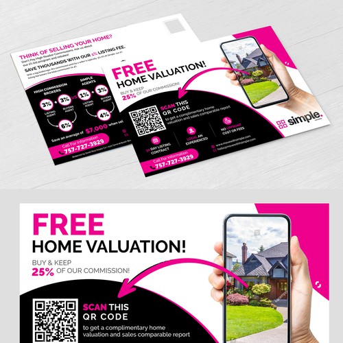 Make a home valuation real estate postcard with QR code. Design by Tanny Dew ❤︎