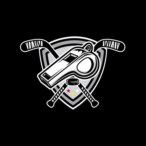 Hockey Referees Logo with whistle and hockeystick Design by BrainstormingDsg