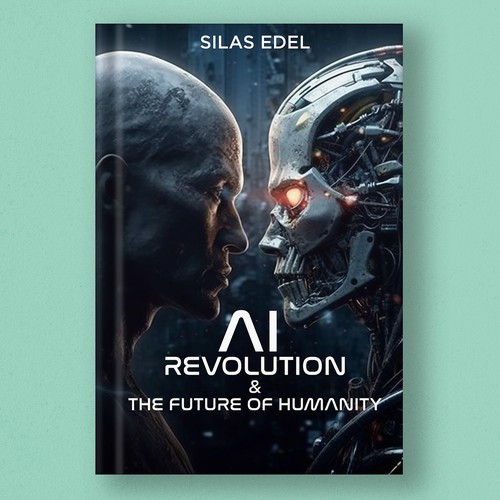Futuristic AI Book Cover - AI vs Humans/Dark Design by One Line Artist
