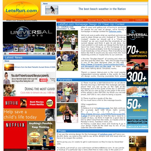 LetsRun.com Homepage Re-Design/Cleanup Diseño de Raaju