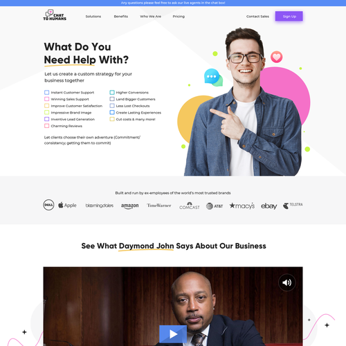 Create an enticing and user and human centric website design for a live chat support service company Design by Obizzy