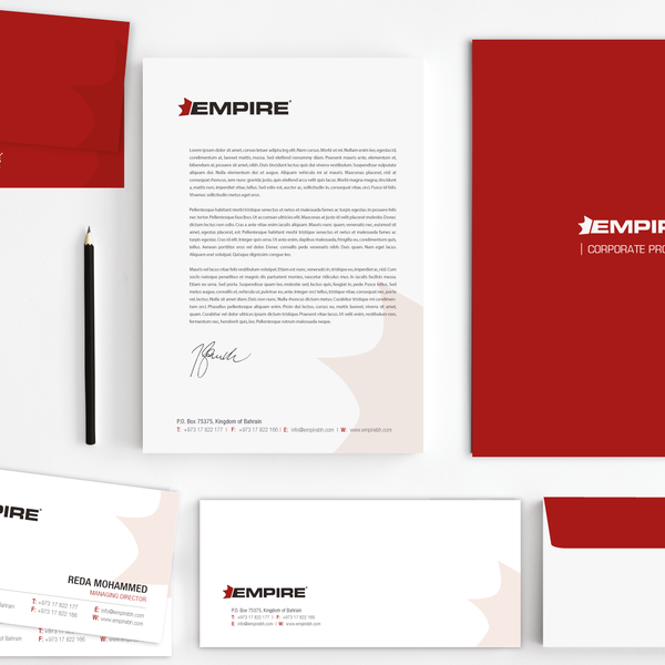 Stationery design for Empire and the slogan is Simplicity the peak of civilization