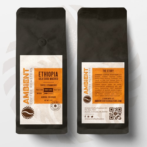 Develop front and back labels for Ambient Coffee Roasters coffee bag Réalisé par EffieK