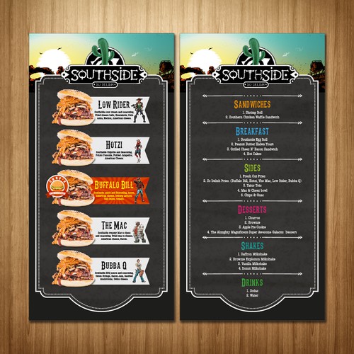 Southside 2 page Menu design Design by ChinYii
