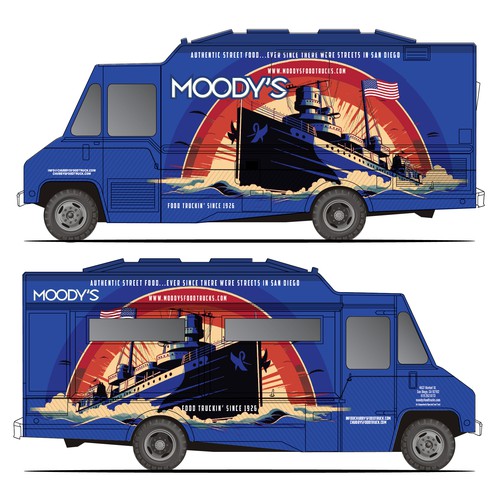 Navy Themed Food Truck Wrap Design Design by Windmill Designer™