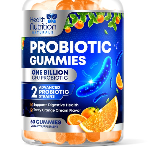 Healthy Probiotic Gummies Label needed for Health Nutrition Design réalisé par rembrandtjurin