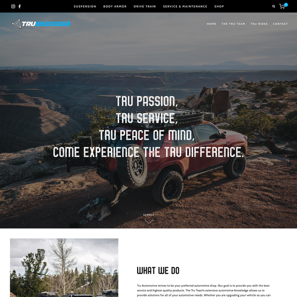 Rugged, Modern Squarespace Commerce Design for Colorado Automotive Shop Tru Automotive