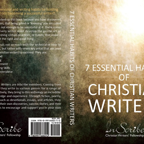 Create a captivating book cover for anthology, 7 Essential Habits of Christian Writers Design by Mila.