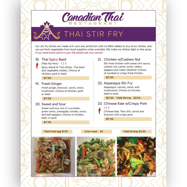 Thai menu