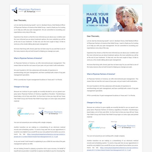 Design a Pain Management DRIP EMAIL Campain TEMPLATE Design by thecreatv