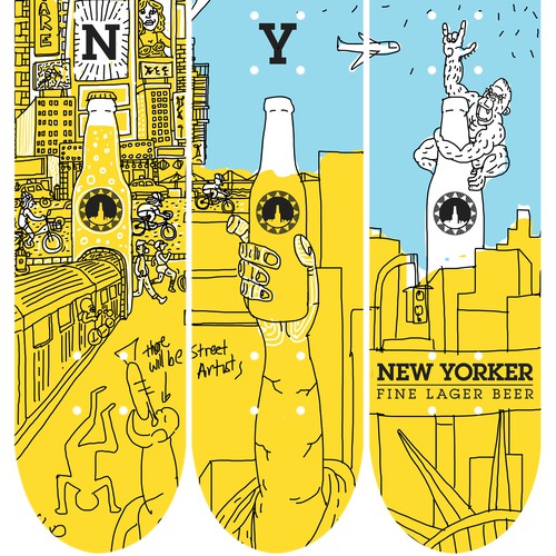 Eye-catching illustration for New Yorker Beer Skateboard Réalisé par BINATANG