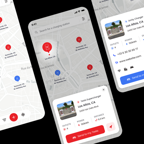 Tesla App to localise charging point on a map Design by Genadi Georgiev