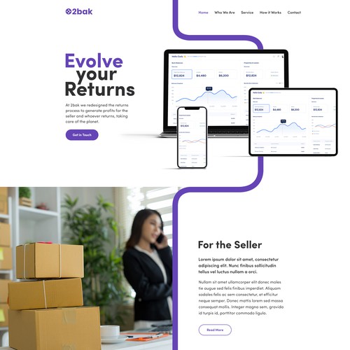 We need an awesome one page landing for our return management product / Diseño web 2bak Design by Tushar K∎