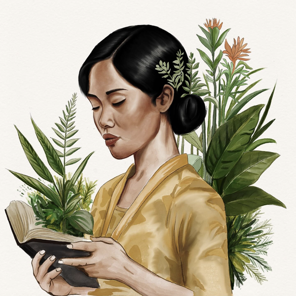 illustration of a woman reading a book