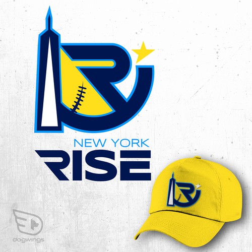 Sports logo for the New York Rise women’s softball team Diseño de Dogwingsllc
