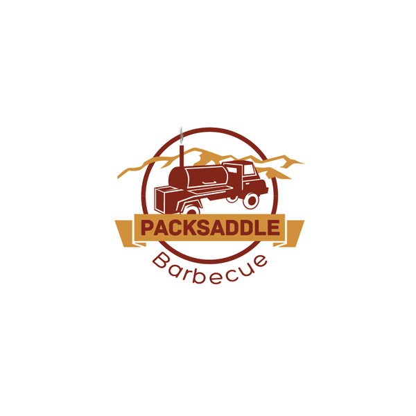 Logo design for Packsaddle Barbecue, serving traditional Texas-style BBQ at Horseshoe Bay Resort