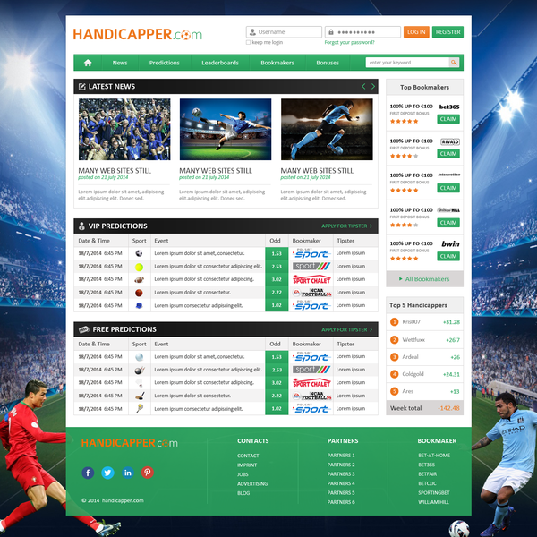 Needs sports handicappers (A.K.A. tipsters) portal design