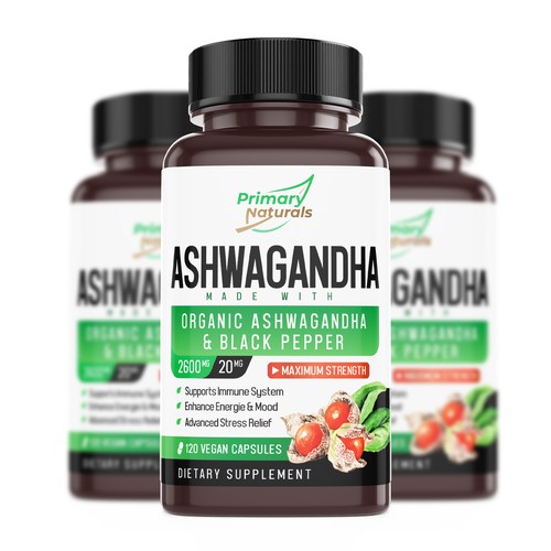 Diseño de Primary Naturals Needs a Supplement Label Designed - Ashwagandha de Walid Designs Studio