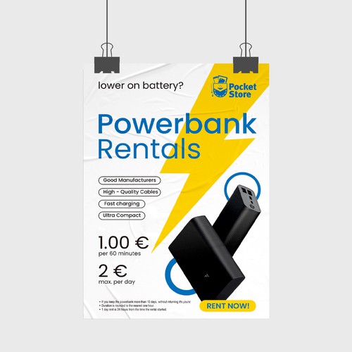 Power Bank rental poster design Design by Mrs Design ♥