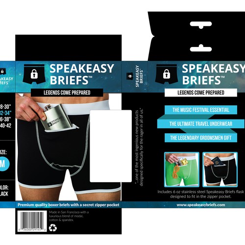 Eye-catching package for boxer briefs with a pocket.