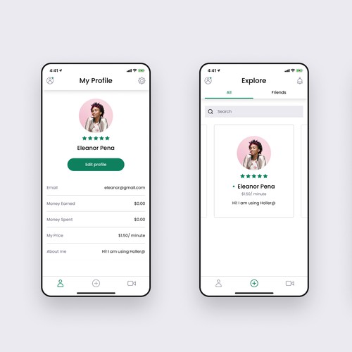 A fresh/modern/progressive styled video-calling app Design by LX2