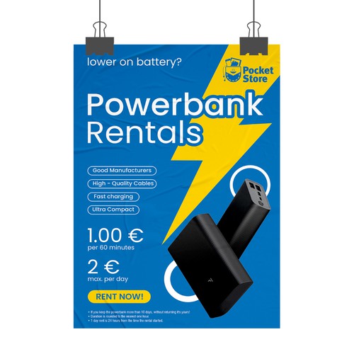 Power Bank rental poster design Design by Mrs Design ♥