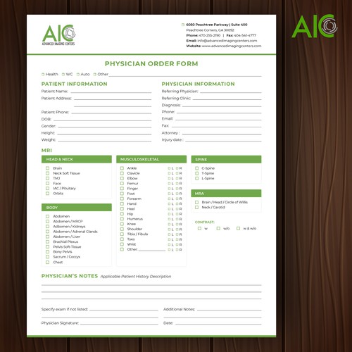 Advanced Imaging Centers Order Form and infographic Réalisé par Bisht-Graphic