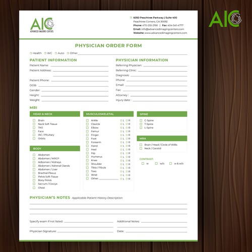 Advanced Imaging Centers Order Form and infographic Design von Bisht-Graphic