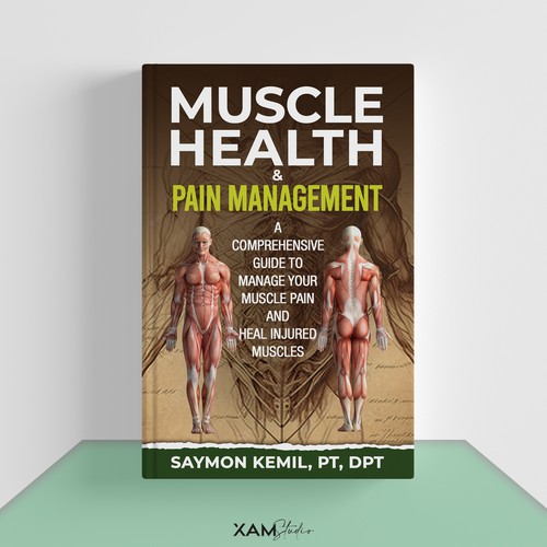 Book cover with a drawing images of the human anatomy combining muscles and bone structure. Design by XAM76