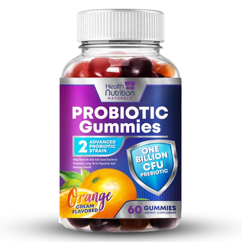 Healthy Probiotic Gummies Label needed for Health Nutrition Design réalisé par By.You