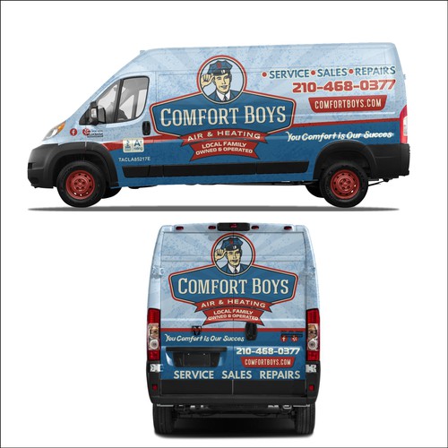Comfort Boys Service Company New Retro Van Wrap Design Design by dnite